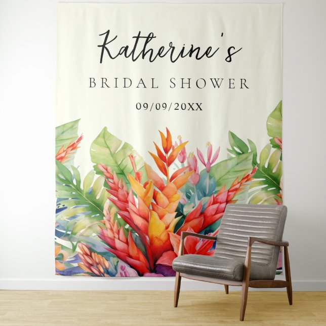 Hawaiian Tropical Flowers Bridal Shower Tapestry (In Situ)