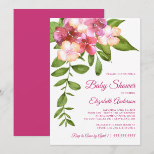 Hawaiian Tropical Flowers Girl Baby Shower Invitation