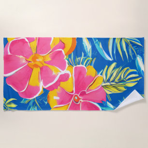Hawaiian Tropical Flowers Pattern Beach Towel