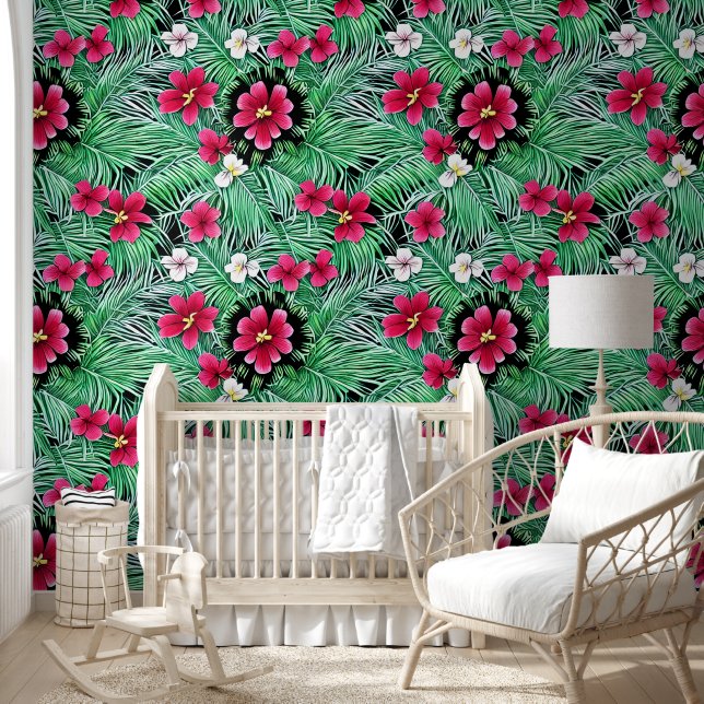 Hawaiian tropical flowers summer pattern jungle wallpaper (Kids)