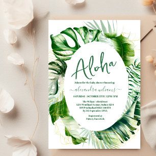 Hawaiian tropical greenery baby shower invitation