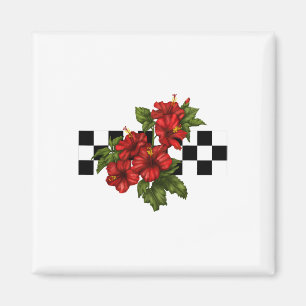 Hawaiian Tropical Hibiscus Flower Chequerboard Magnet