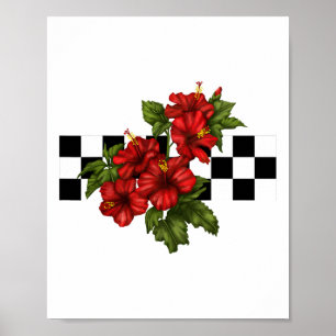 Hawaiian Tropical Hibiscus Flower Chequerboard Poster