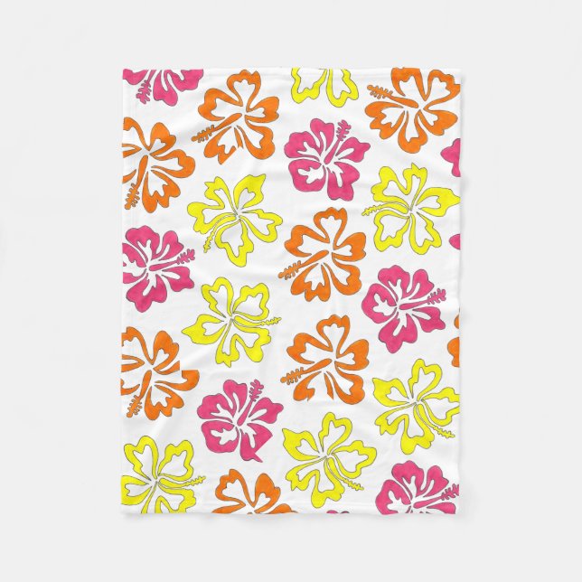 Hawaiian Tropical Hibiscus Flowers Floral Print Fleece Blanket (Front)