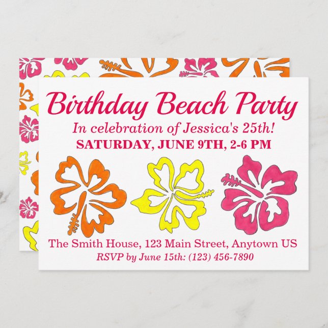 Hawaiian Tropical Hibiscus Flowers Floral Print Invitation (Front/Back)