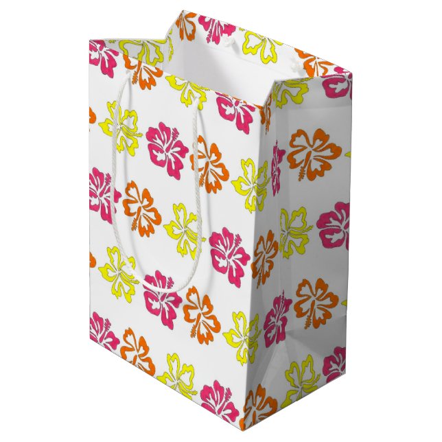 Hawaiian Tropical Hibiscus Flowers Floral Print Medium Gift Bag (Back Angled)