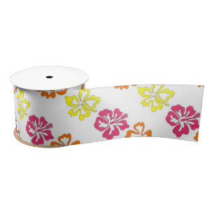 Hawaiian Tropical Hibiscus Flowers Floral Print Satin Ribbon