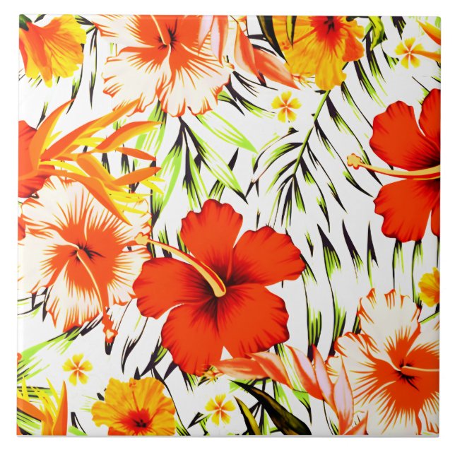 Hawaiian Tropical hibiscus flowers Tile (Front)