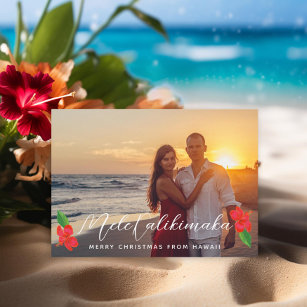 Hawaiian Tropical Hibiscus Palm Christmas Photo II Holiday Card