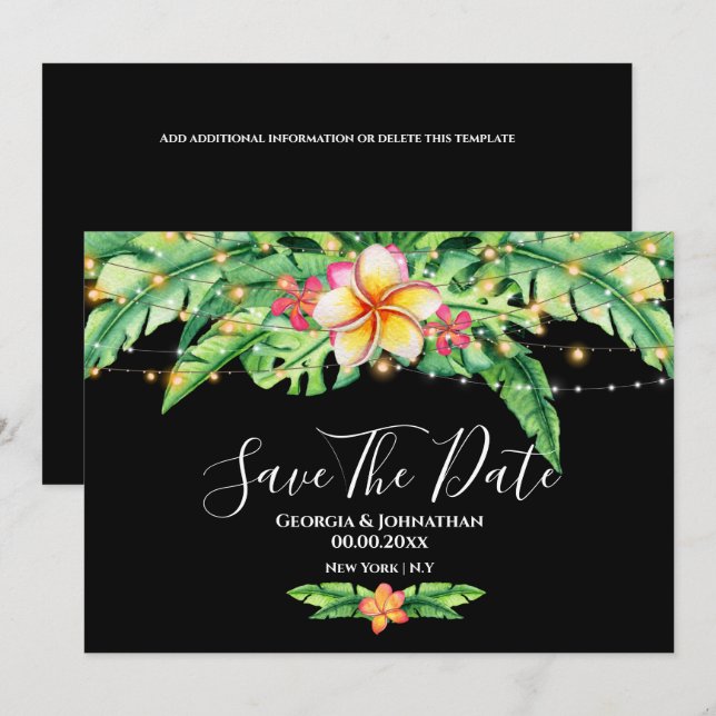 Hawaiian tropical island beach lights flowers save the date (Front/Back)