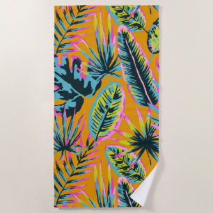 Hawaiian Tropical Leaves And Plants Print Pattern Beach Towel