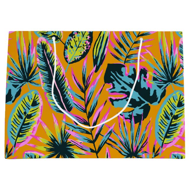 Hawaiian Tropical Leaves And Plants Print Pattern Large Gift Bag (Front)