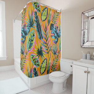 Hawaiian Tropical Leaves And Plants Print Pattern Shower Curtain