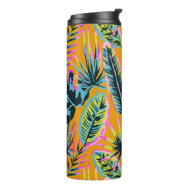 Hawaiian Tropical Leaves And Plants Print Pattern Thermal Tumbler (Rotated Left)