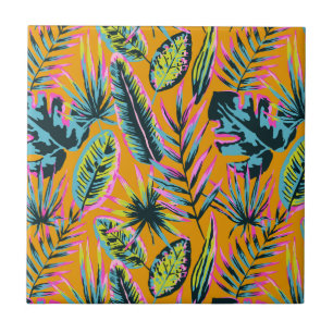 Hawaiian Tropical Leaves And Plants Print Pattern Tile
