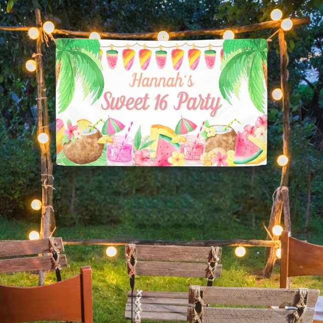 Hawaiian Tropical Luau Party Sweet 16 Banner (Creator Uploaded)
