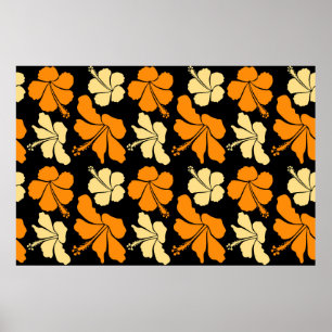 Hawaiian tropical natural floral seamless pattern  poster
