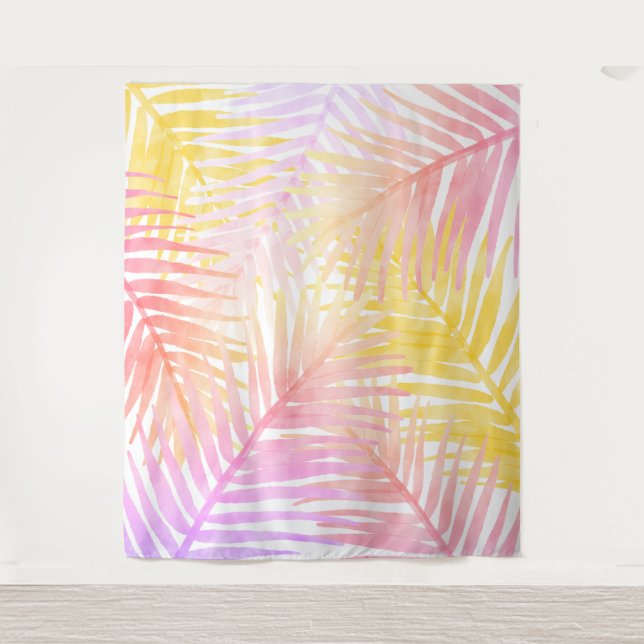 Hawaiian Tropical Palm Leaves Party Backdrop Tapestry (Front)