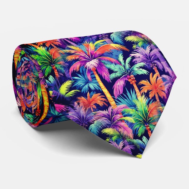 Hawaiian Tropical Palm Tree Pattern Tie (Rolled)