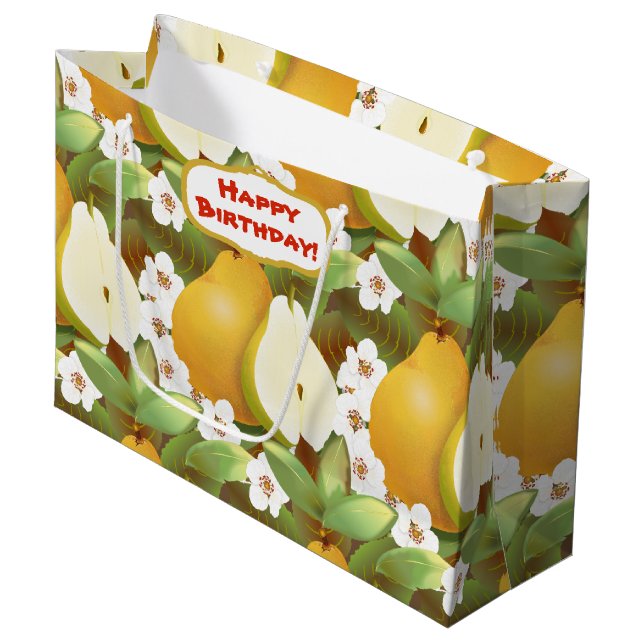 Hawaiian Tropical Pears Fruit Floral Botanical Large Gift Bag (Front Angled)