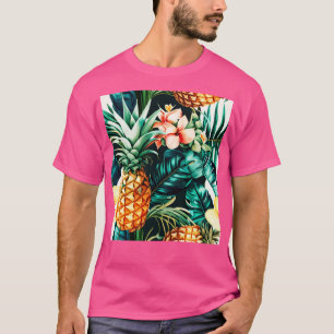 Hawaiian Tropical Pineapple Foliage Plumeria Flowe T-Shirt