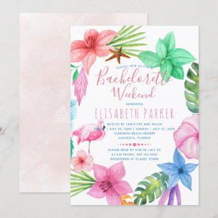 Hawaiian tropical pink floral wreath bachelorette invitation