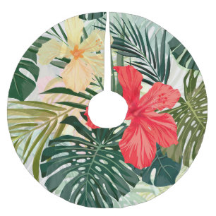Hawaiian tropical plants, colorful flowers. brushed polyester tree skirt