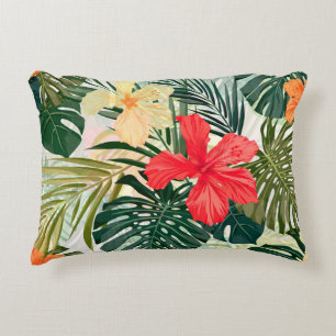 Hawaiian tropical plants, colorful flowers. decorative cushion