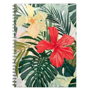 Hawaiian tropical plants, colorful flowers. notebook