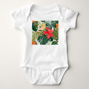 Hawaiian tropical plants, colourful flowers. baby bodysuit