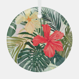 Hawaiian tropical plants, colourful flowers. glass tree decoration