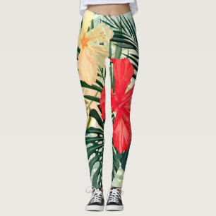 Hawaiian tropical plants, colourful flowers. leggings