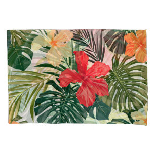 Hawaiian tropical plants, colourful flowers. pillowcase