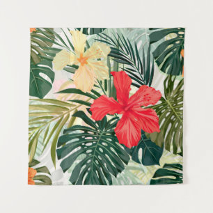 Hawaiian tropical plants, colourful flowers. tapestry