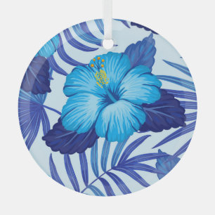 Hawaiian tropical plants, hibiscus pattern. glass tree decoration