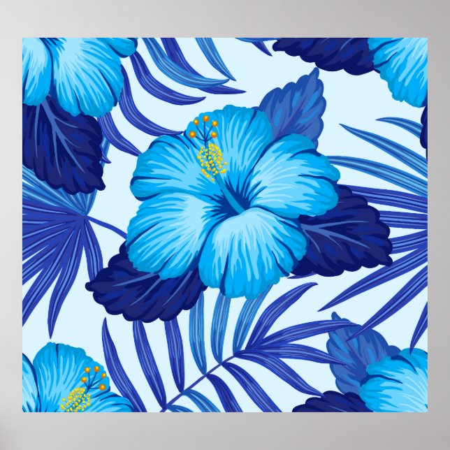 Hawaiian tropical plants, hibiscus pattern. poster (Front)