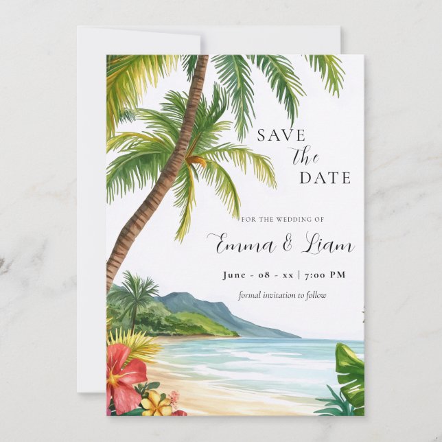 Hawaiian Tropical Save The Date Invitation (Front)