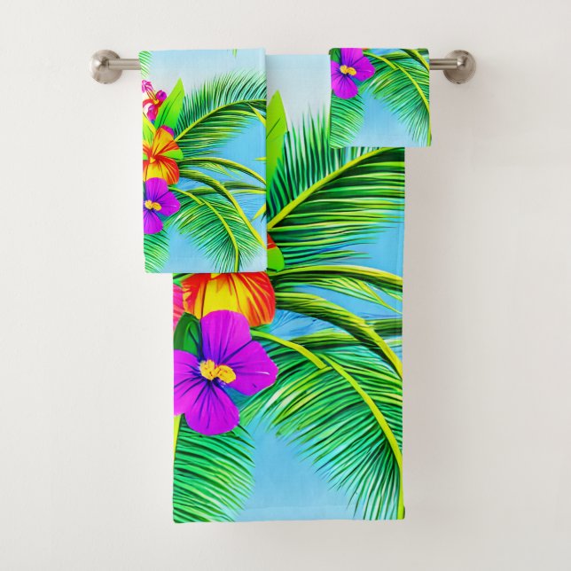 Hawaiian Tropical Seamless Pattern Bath Towel Set (Insitu)