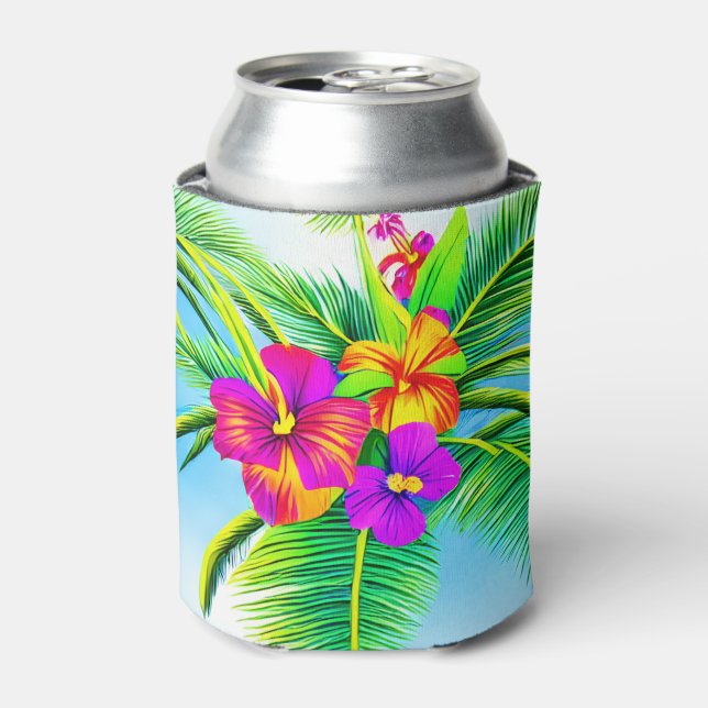 Hawaiian Tropical Seamless Pattern Can Cooler (Can Front)