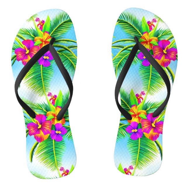 Hawaiian Tropical Seamless Pattern Flip Flops (Footbed)