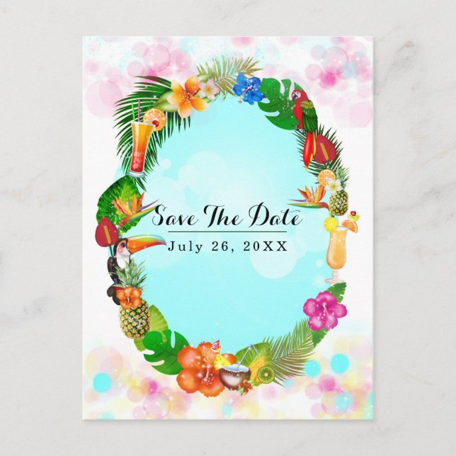 Hawaiian Tropical Summer Frame Save the Date Party Announcement Postcard (Front)
