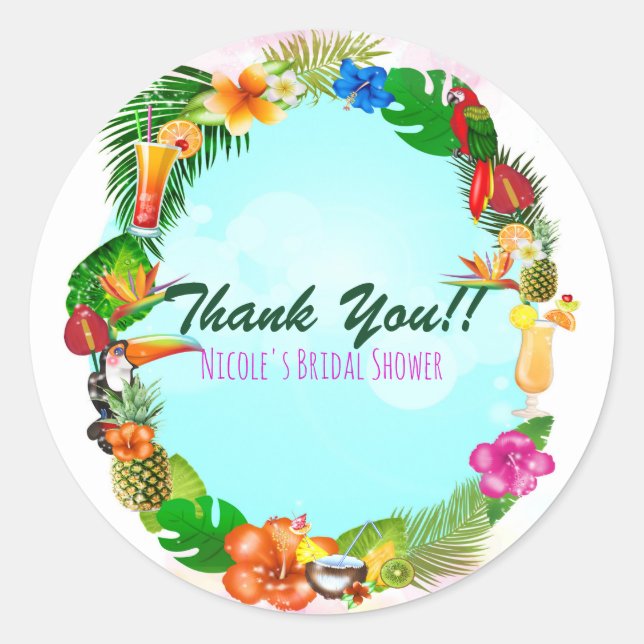 Hawaiian Tropical Summer Things Frame Luau Party Classic Round Sticker (Front)