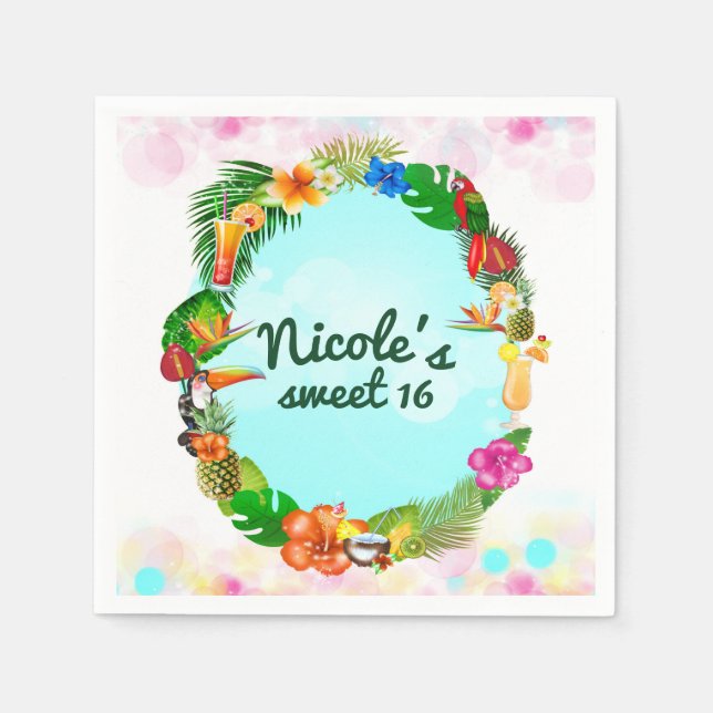 Hawaiian Tropical Summer Things Frame Luau Party Napkin (Front)