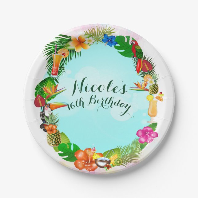 Hawaiian Tropical Summer Things Frame Luau Party Paper Plate (Front)