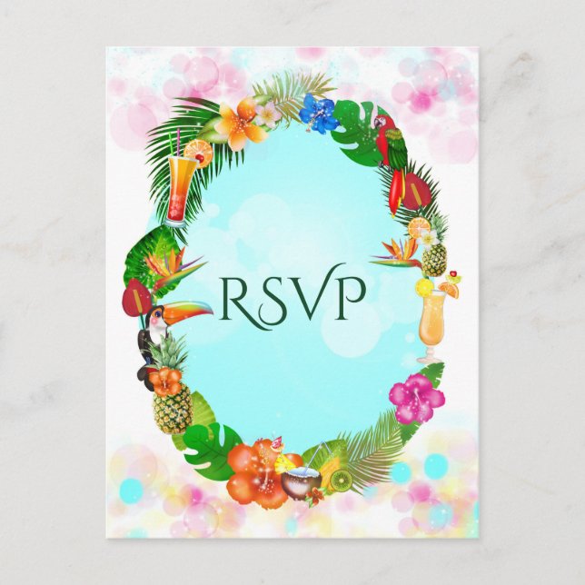 Hawaiian Tropical Summer Things Frame Party RSVP Invitation Postcard (Front)