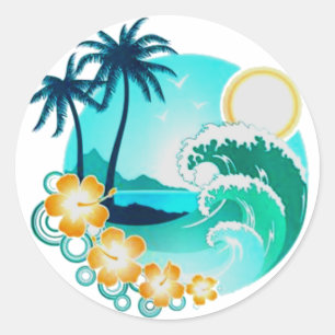 HAWAIIAN TROPICAL SURF ART CLASSIC ROUND STICKER