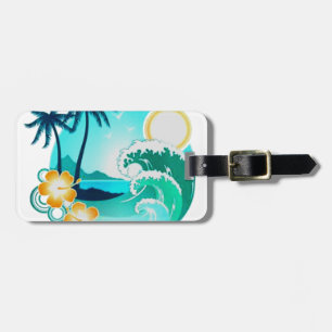 HAWAIIAN TROPICAL SURF ART LUGGAGE TAG