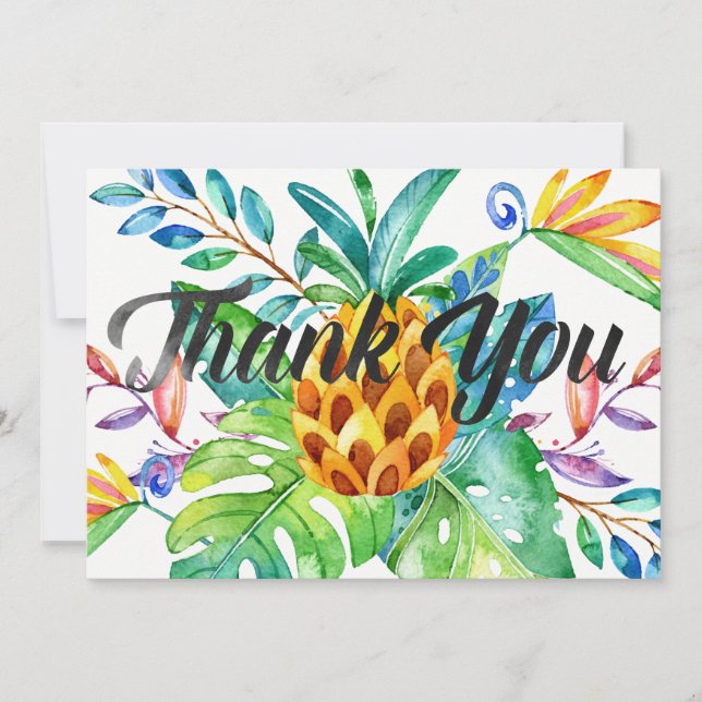 Hawaiian Tropical Watercolor Pineapple Thank You (Front)