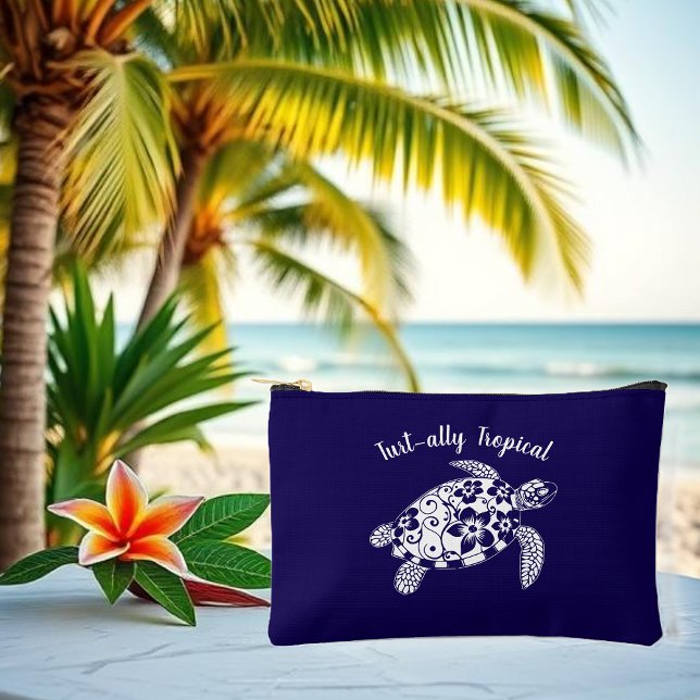 Hawaiian Turtle Fisherman Core-Dark Blue Accessory Pouch (Hawaiian Turtle-Tot-ally Tropical-Fisherman Core-Cosmetic Bag-Small Pouch-Dark Blue)