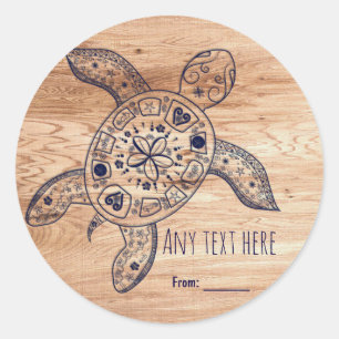 Hawaiian Turtle & Light Wood Wedding Favour Classic Round Sticker